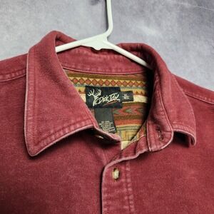Dick Idol Mens XL Maroon Cotton‎ Button Down Shirt Chore Jacket Elbow Patches